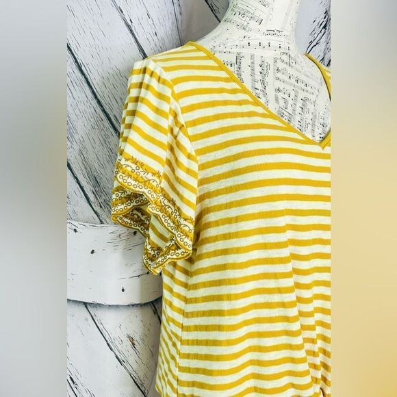 Eyeshadow Top Stripes & Flutter Sleeves Tie Waist L - Picture 2 of 8
